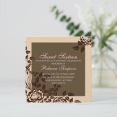 Peach & Brown Roos Sweet 16 verjaardagsuitnodiging Kaart (Staand voorkant)