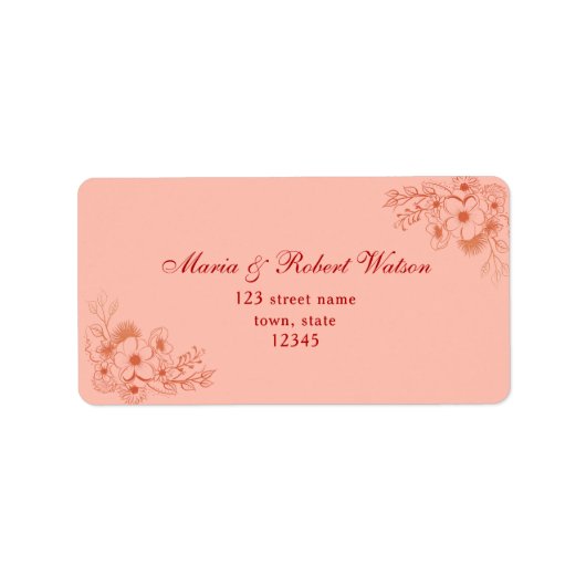 Peach bruiloft adres etiket (Voorkant)
