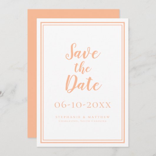 Peach Bruiloft Bewaar de datum Minimale Aankondigi (Voorkant / Achterkant)