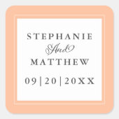 Peach bruiloft elegante kalligrafie chique gunsten vierkante sticker (Voorkant)