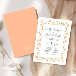 Peach Bruiloft Elegante kalligrafie Script Floral Kaart