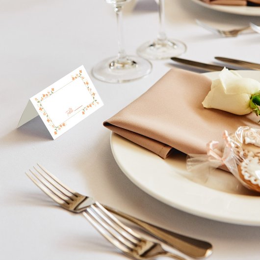 Peach bruiloft gastennaam en tafelnummer plaatskaartje