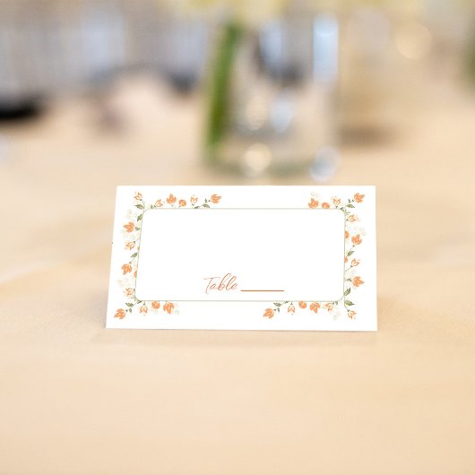 Peach bruiloft gastennaam en tafelnummer plaatskaartje