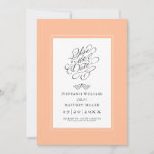 Peach bruiloft kalligrafie moderne printbare digit save the date (Voorkant)