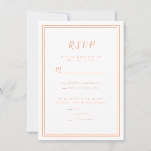 Peach Bruiloft Moderne RSVP Menu Respons Behuizing (Voorkant)