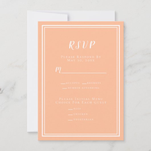 Peach Bruiloft Moderne RSVP Menu Respons Behuizing (Voorkant)