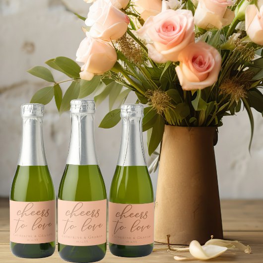 Peach bruiloft Proost op Love Custom Mini Sparkling Wijnetiket