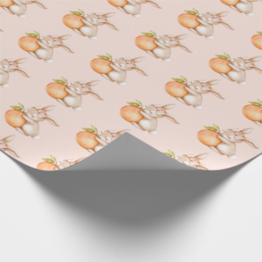 Peach & Bunny Rabbit Baby Shower Gift Cadeaupapier (Hoek)