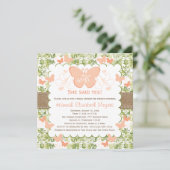 Peach Burlap Butterfly Bridal Shower Invitations Kaart (Staand voorkant)