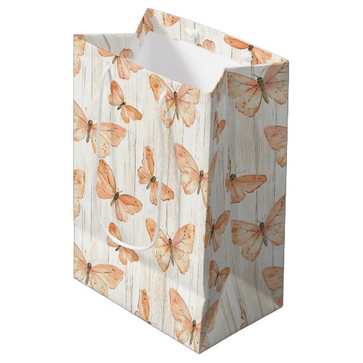Peach Butterflies Birthday Medium Cadeauzakje (Voorkant Gekanteld)