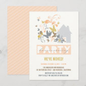 Peach Butterflies Burst House Warming Party nodigt Kaart (Voorkant / Achterkant)