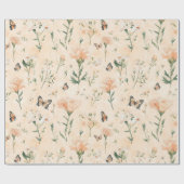 Peach Butterflies Floral Birthday Cadeaupapier (Vlak)