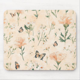 Peach Butterflies Floral Muismat