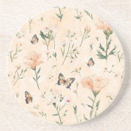 Peach Butterflies Floral Zandsteen Onderzetter