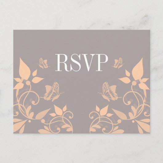 Peach Butterfly Floral RSVP Briefkaart (Voorkant)