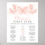 Peach Butterfly Girls 1st Birthday Milestone Poster (Voorkant)