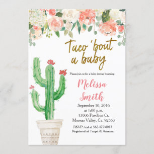 Peach Cactus floral Baby shower Taco Bout Baby Kaart