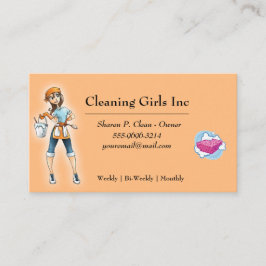 Peach Cartoon meisje huis schoonmaakservice Visitekaartje