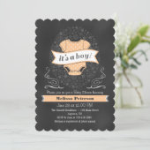 Peach Chalkboard Boy Baby shower Invite Kaart (Staand voorkant)