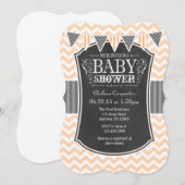Peach Chalkboard Chevron Baby shower Invite Kaart (Voorkant / Achterkant)