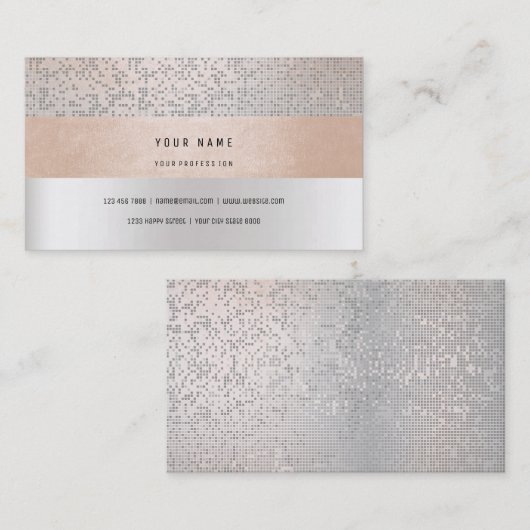 Peach Champaign Grey Vip Stripes Confetti Silver Visitekaartje (Voorkant / Achterkant)
