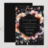 Peach Charcoal Dramatic Bloom Wedding Kaart (Voorkant / Achterkant)