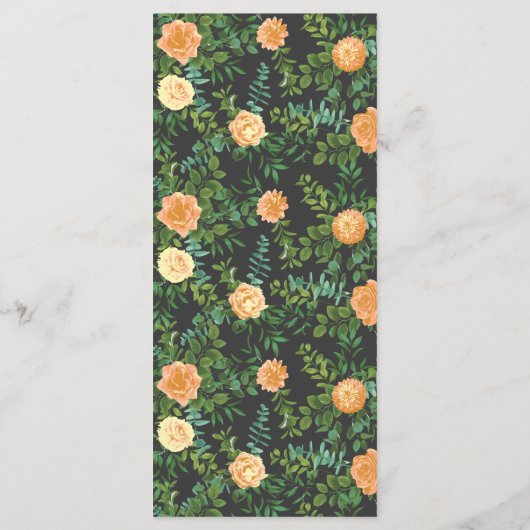 Peach Charcoal Gray Peony Roos Wedding Menu (Achterkant)