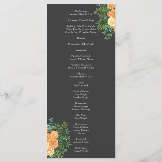 Peach Charcoal Gray Peony Roos Wedding Programs Menu (Achterkant)