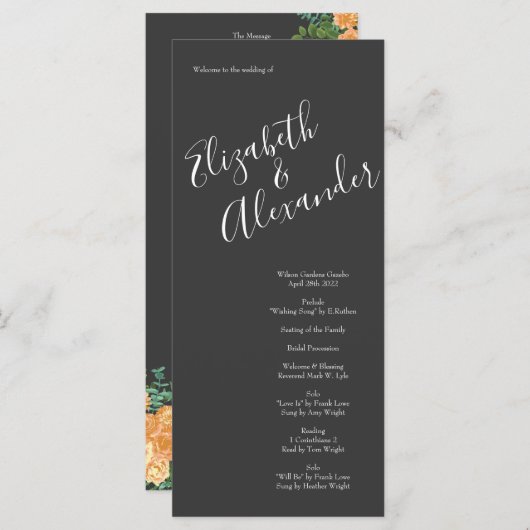 Peach Charcoal Gray Peony Roos Wedding Programs Menu (Voorkant / Achterkant)
