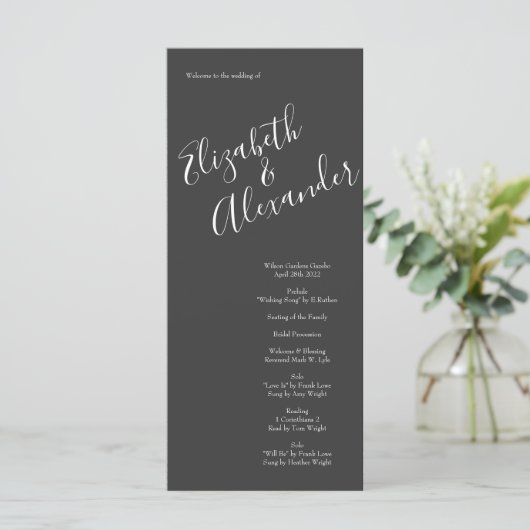 Peach Charcoal Gray Peony Roos Wedding Programs Menu (Staand voorkant)