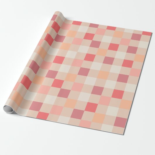 Peach Check Blush Roze geruit pastelpatroon Cadeaupapier (Uitgerold)