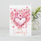 Peach cherry blossom heart Happy Valentines Day Feestdagenkaart (Staand voorkant)