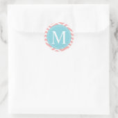 Peach Chevron Blue Monogram Ronde Sticker (Tas)