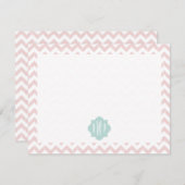 Peach Chevron Ikat Monogrammed Flat Notecard Notitiekaartje (Voorkant / Achterkant)