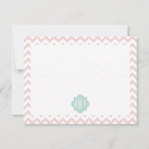 Peach Chevron Ikat Monogrammed Flat Notecard Notitiekaartje