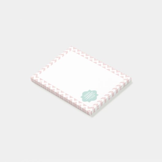 Peach Chevron Ikat monogrammed Post It Notes (Schuin)