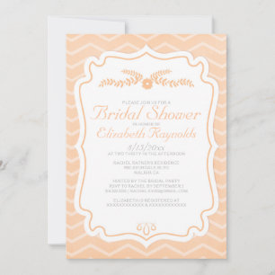 Peach Chevron Stripes Bridal Shower-uitnodigingen Kaart