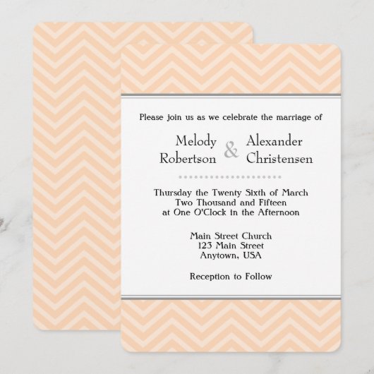 Peach Chevron Wedding Invitations Kaart (Voorkant / Achterkant)