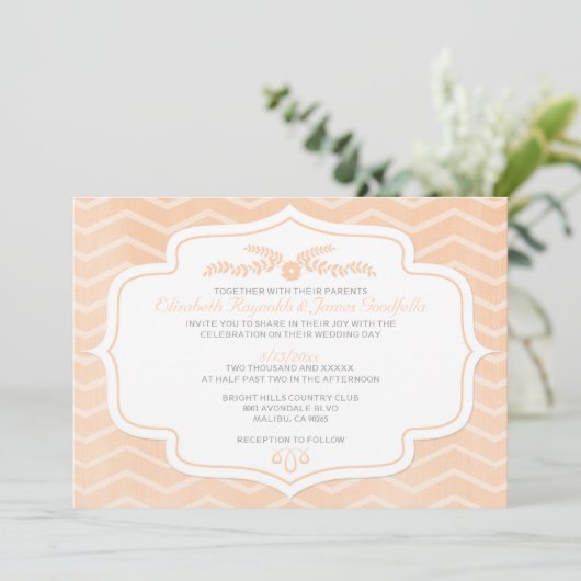 Peach Chevron Wedding Invitations Kaart (Staand voorkant)