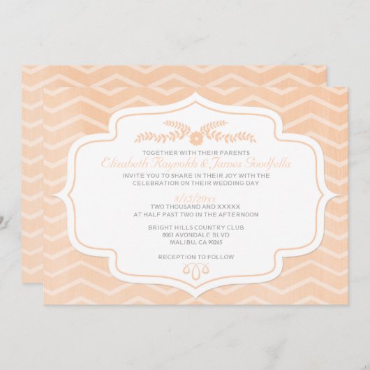 Peach Chevron Wedding Invitations Kaart (Voorkant / Achterkant)