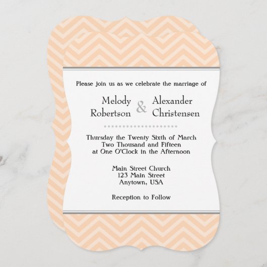 Peach Chevron Wedding Invitations Kaart (Voorkant / Achterkant)