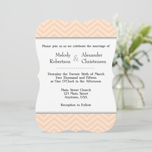 Peach Chevron Wedding Invitations Kaart (Staand voorkant)