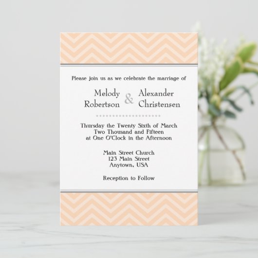 Peach Chevron Wedding Invitations Kaart (Staand voorkant)