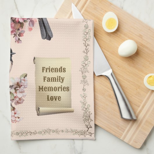 Peach Chickade Home Sweet Home Theedoek (Quarter Fold)