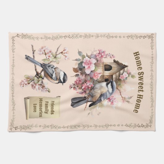 Peach Chickade Home Sweet Home Theedoek (Horizontaal)