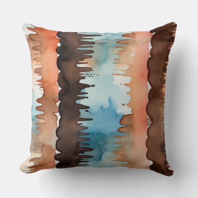Peach Chocolate en Blauw abstract Kussen (Voorkant)