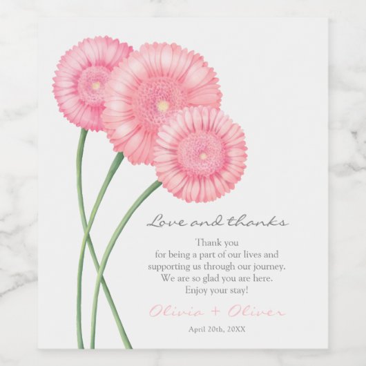 Peach Chrysanthemum bruiloft dank u Wijn Etiket (Enkel label)