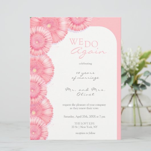 Peach Chrysanthemum Vow Vernieuwing 10 Jaar Uitnod Menu (Staand voorkant)