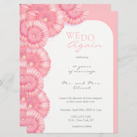 Peach Chrysanthemum Vow Vernieuwing 10 Jaar Uitnod Menu (Voorkant / Achterkant)