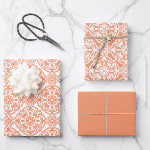 Peach Classic  naadloos Damask-patroon Inpakpapier Vel